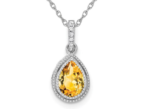 1.05 Carat (ctw) Pear Drop Citrine Pendant Necklace in 14K White Gold with Diamonds