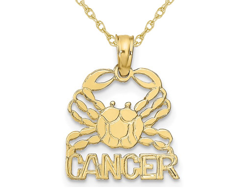 10K Yellow Gold CANCER Charm Astrology Pendant Necklace with Chain