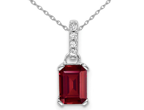 1.00 Carat (ctw) Lab Created Ruby Drop Pendant Necklace in 14K White Gold with Accent Diamonds and Chain