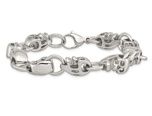 Mens Skull Bracelet in Stainless Steel 8.75 Inch