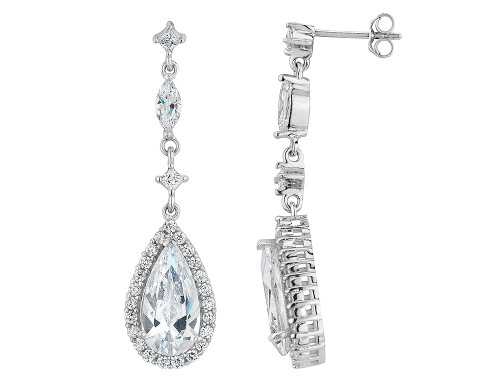 Created White Topaz Tear Drop Earrings in Sterling Silver