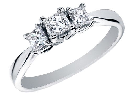 1/2 Carat (ctw H-I, I1-I2) Princess Cut Diamond Engagement Ring and Three Stone Anniversary Ring in 14K White Gold