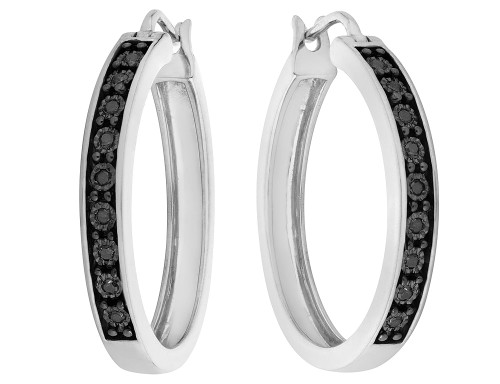 Black Diamond Hoop Earrings 1/12 Carat (ctw) in Sterling Silver (1 Inch)