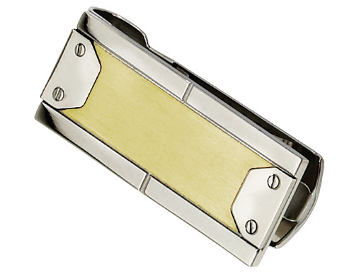 Mens Stainless Steel Money Clip with Yellow Plating