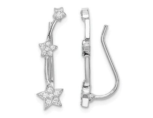 Sterling Silver Star Climber Earrings with Cubic Zirconia (CZ) (CZ)