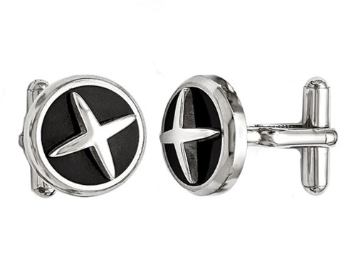 Mens Black Enameled X Cuff Links in Stainless Steel
