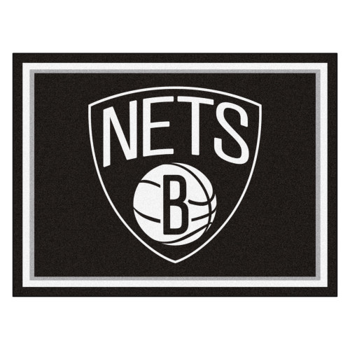 7.25' x 9.75' Black and White NBA Brooklyn Nets Plush Non-Skid Area Rug