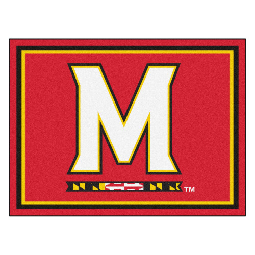 7.25' x 9.75' Red and White NCAA University of Maryland Terps Plush Rectangular Area Rug