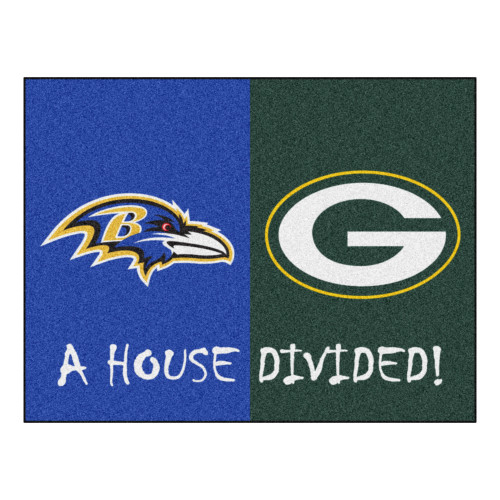 33.75" x 42.5" Blue and Gray NFL House Divided Ravens and Packers Mat Area Rug