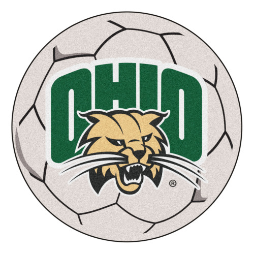 27" White and Green NCAA Ohio University Bobcats Soccer Ball Round Area Rug