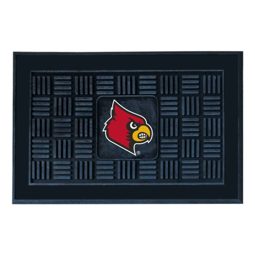 19.5" x 31.25" Black and Red NCAA University of Louisville Cardinals Medallion Outdoor Door Mat