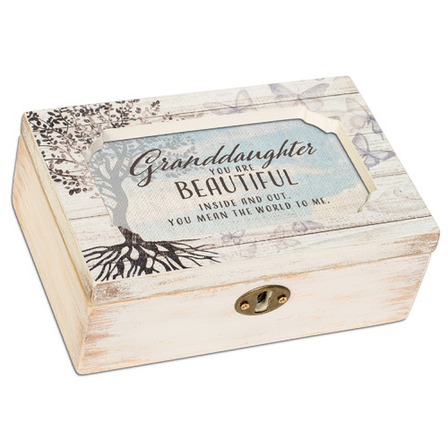 6” White “Granddaughter You Are Special” Petite Distressed Wood Jewelry Music Box