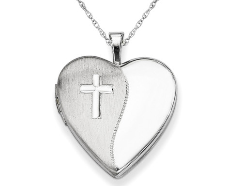 Sterling Silver Cross Heart Shaped Locket Pendant Necklace in