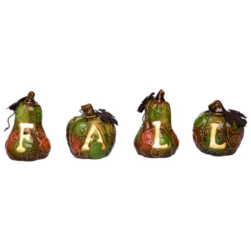 Set of 4 Brown and Green Pre-Lit Pumpkin Fall Decors 5"