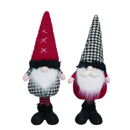 Set of 2 Plush Herringbone Gnomes Christmas Figurines 7"