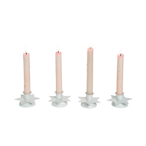 Set of 4 White Hanukkah Star of David Taper Candle Holders 4"