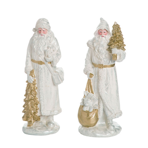Set of 2 White and Gold Elegant Santa Christmas Decors 12"