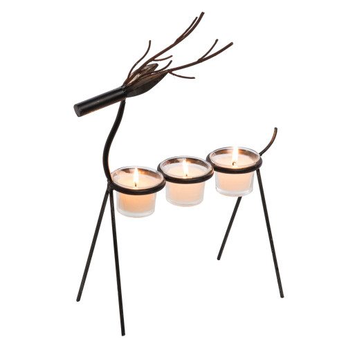 15" Black and Clear Christmas Standing Reindeer Tealight Holder