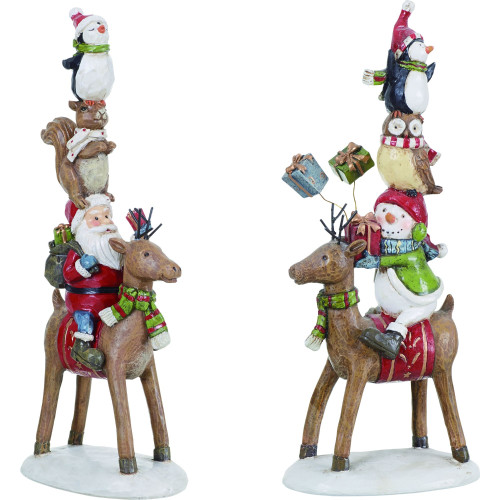 Set of 2 Brown and Red Snowmen Christmas Figurines 9"