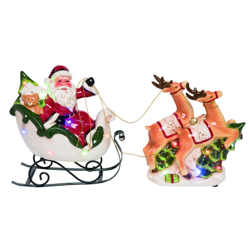 Set of 2 Red and White Transpac Dolomite Christmas Light Up Musical Sleighs 10"