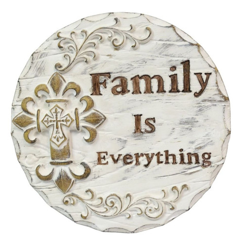 8.5" White and Brown Rustic Fleur De Lis Family Hanging Plaque