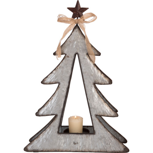17" Silver and Brown Rustic Christmas Tree Candle Holder