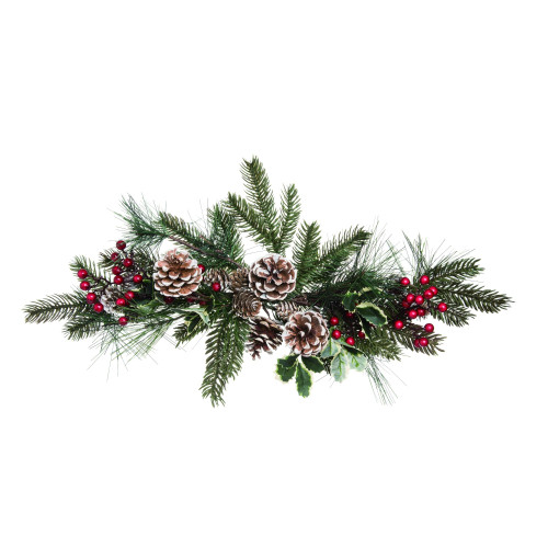 26" Pinecone Green Artificial Christmas Holly Swag - Unlit
