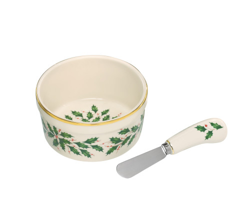 4.5" White, Green, and Gold Hosting The Holidays Christmas Dip Bowl and Spreader