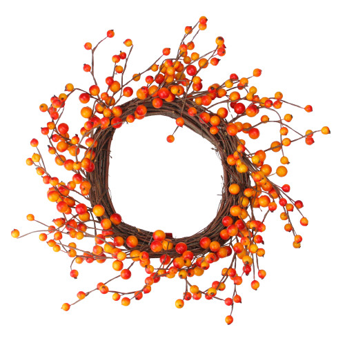 Orange, Red Berry and Twig Artificial Thanksgiving Wreath - 14-Inch, Unlit