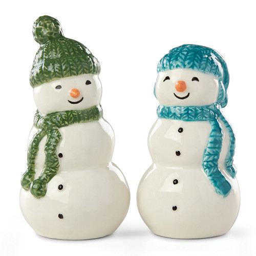Set of 2 Green, Blue, and White Home Accents and Gift Collections Balsam Lane Snowman Salt and Pepper, 2.5"