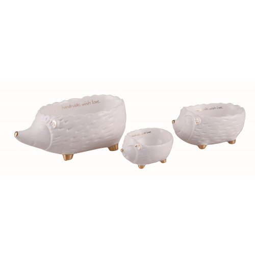 Set of 3 White Contemporary Nested Christmas Hedgehog Containers 6"