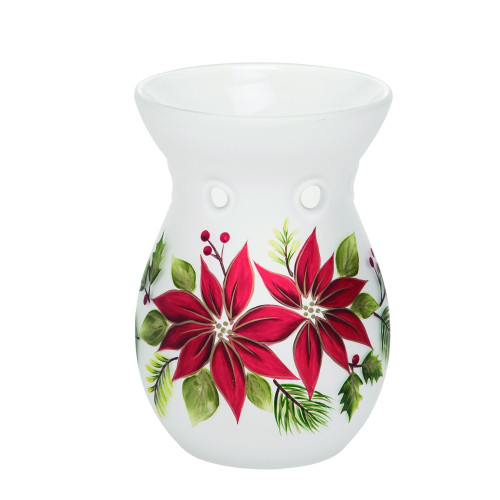 6" White and Red Poinsettia Christmas Oil Diffuser
