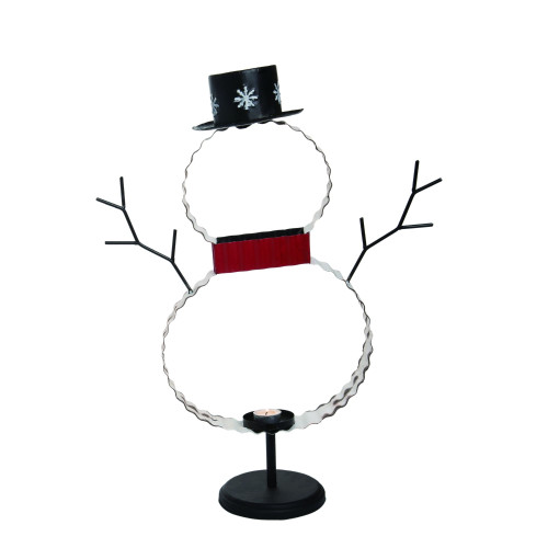 23" Silver and Black Snowman Christmas Candle Holder