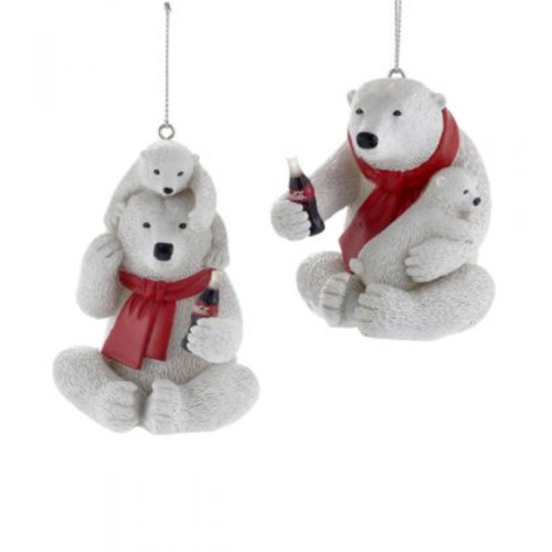 Club Pack of 12 Coca-Cola Polar Bears with Cub Decorative Christmas Ornament 3.25"