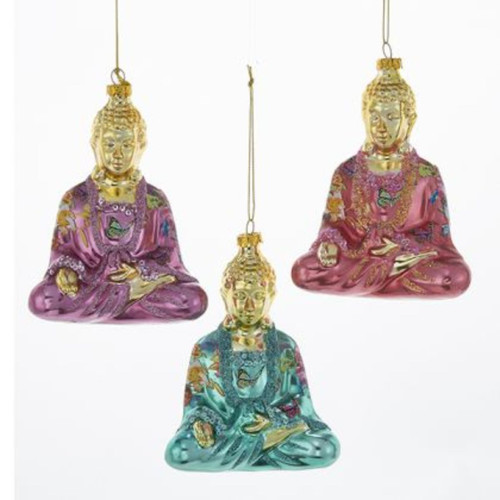Pack of 6 Vibrantly Colored Decorative Buddha Figure Glass Ornaments 5.25"