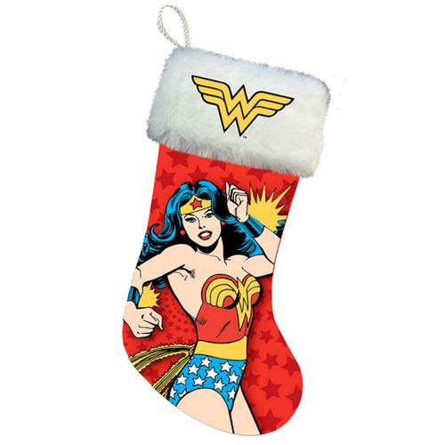 Set of 4 Red and White Decorative Wonder Woman Printed Stockings 19"