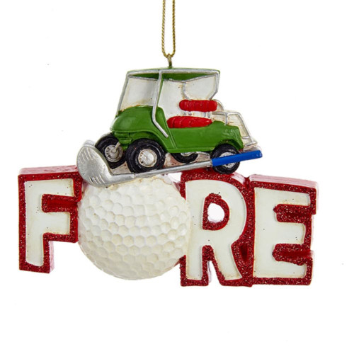Club Pack of 12 Red and White Golf "Fore" with Ball Sports Ornaments 3.5"