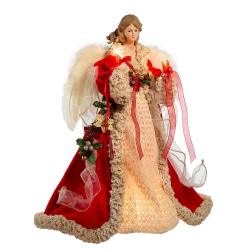 16" Red and Ivory Decorative Christmas Indoor Accent Lighted Angel Tree Topper