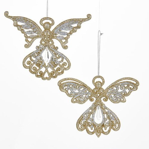 Club Pack of 24 Platinum and Silver Colored Glittering Angel Ornaments with Clear Drop 4"