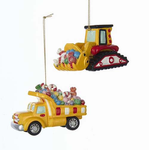 Club Pack of 12 Yellow and Red Colored Construction Vehicle Ornaments 3.75'