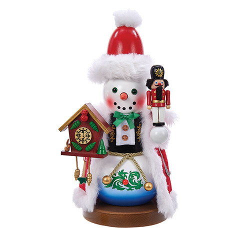 14" White and Red Steinbach German Decorative Snowman Chubby Nutcracker