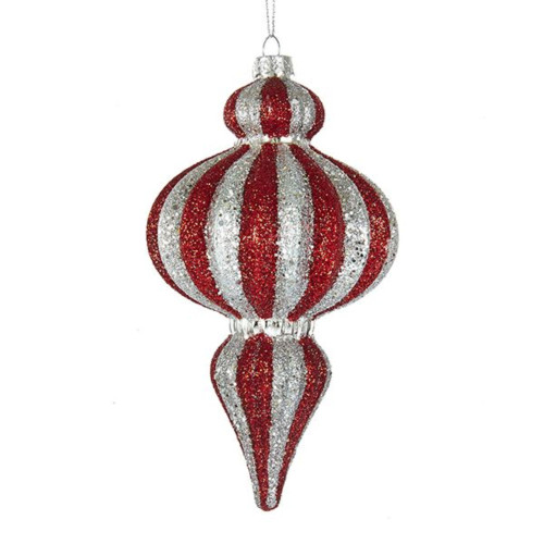 Pack of 6 Ravishing Red and Silver Striped Glass Finial Christmas Ornaments 6"