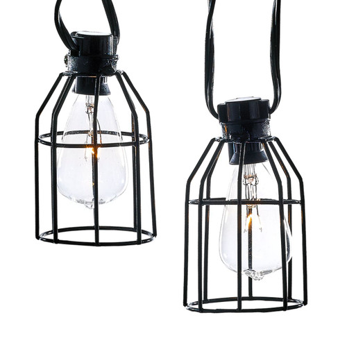 12' Charcoal Black Clear Incandescent Iron Cage Party Celebration Light Set