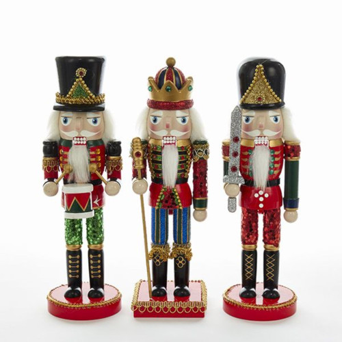 Pack of 6 Vibrantly Colored Glittering King and Soldiers Tabletop Nutcracker Figures 10”
