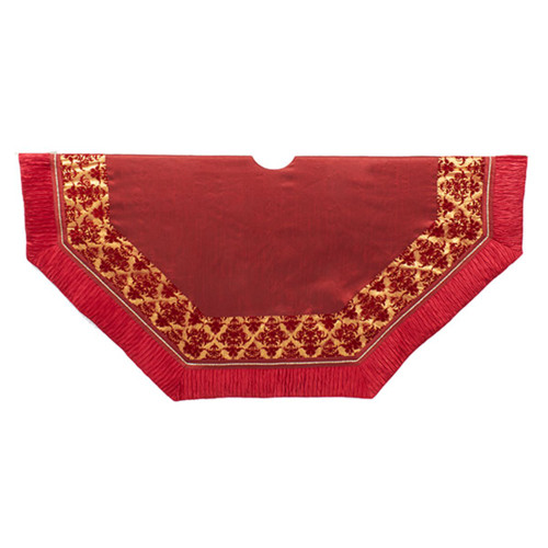 54” Burgundy and Gold Color Patchwork Decorative Border Christmas Tree Skirt