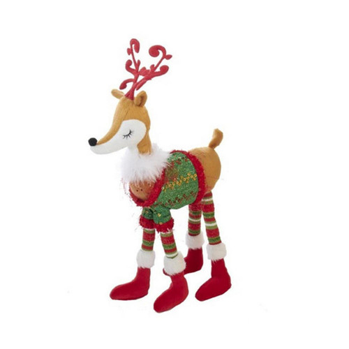 18" Green and Red Girl Reindeer with Christmas Sweater Table Piece