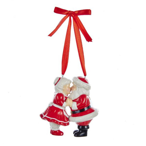 Pack of 6 Red and White Kissing Santa and Mrs. Claus with Ribbon Hanger Ornaments 3.5"
