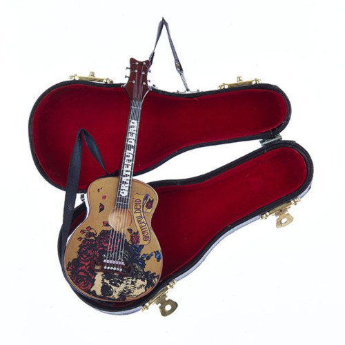 Pack of 12 Red and Brown Floral Guitar Ornaments with Black Case 5.5"