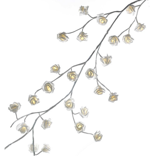 6' Pre-Lit White Rose LED Indoor/Outdoor Garland - Warm White LED Lights