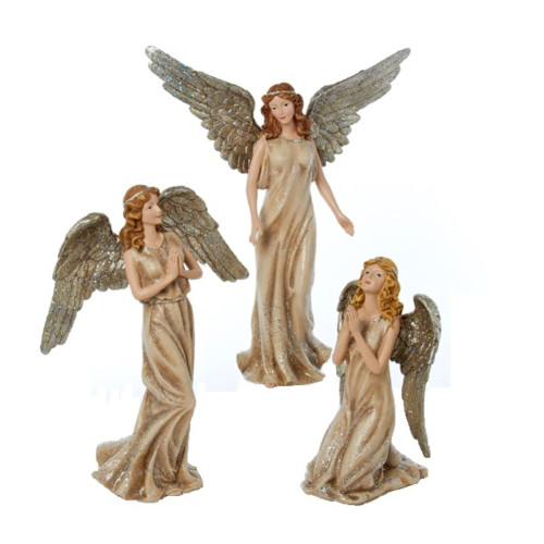 Pack of 3 Champagne and Silver Colored Angel Christmas Figurines 12.75"